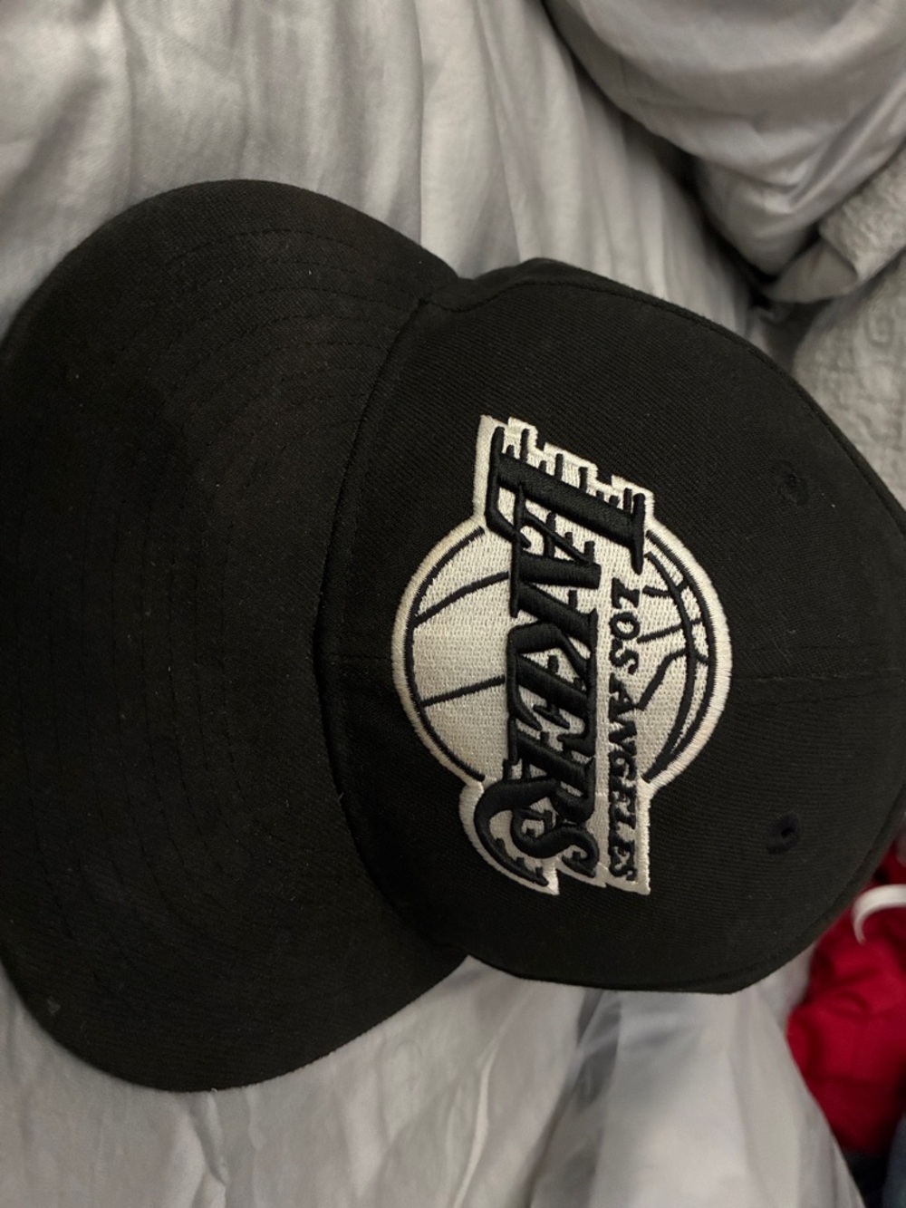 LA Lakers Black Fitted Hat with White Embroidered Logo